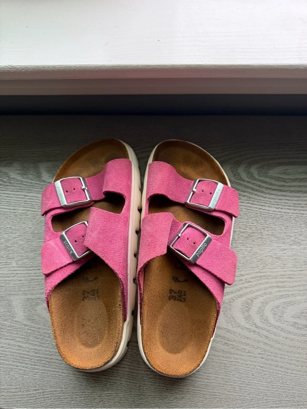 Papillio by Birkenstock Pink Suede Platform Double-Buckle Sandals
